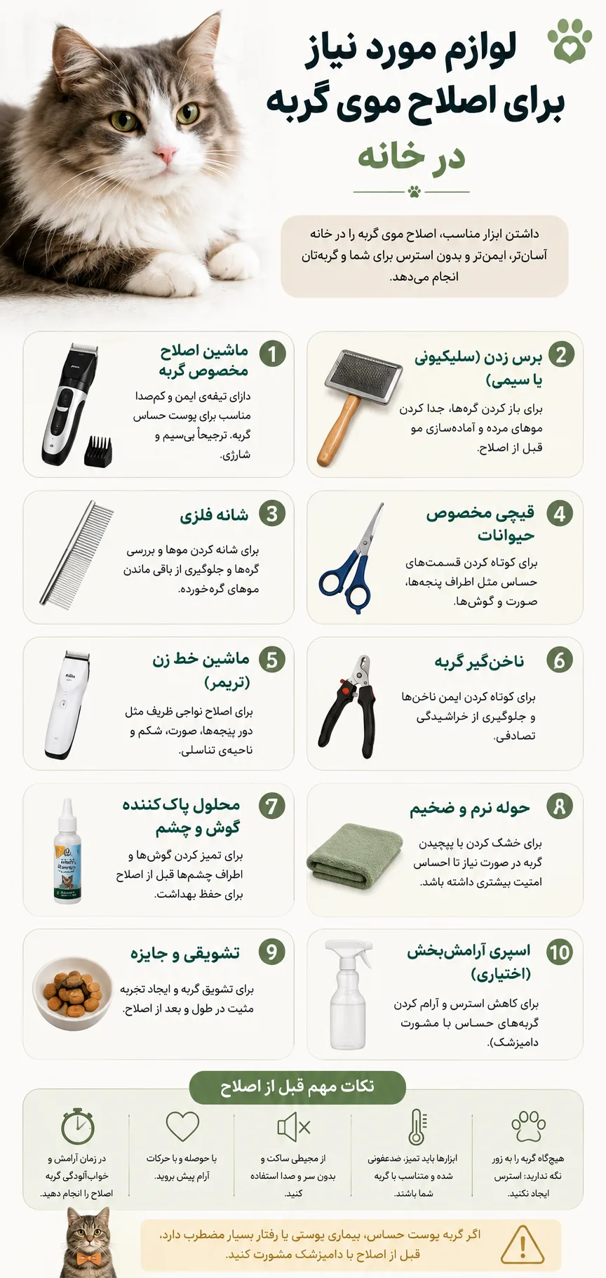 لوازم مورد نیاز اصلاح موی گربه در خانه